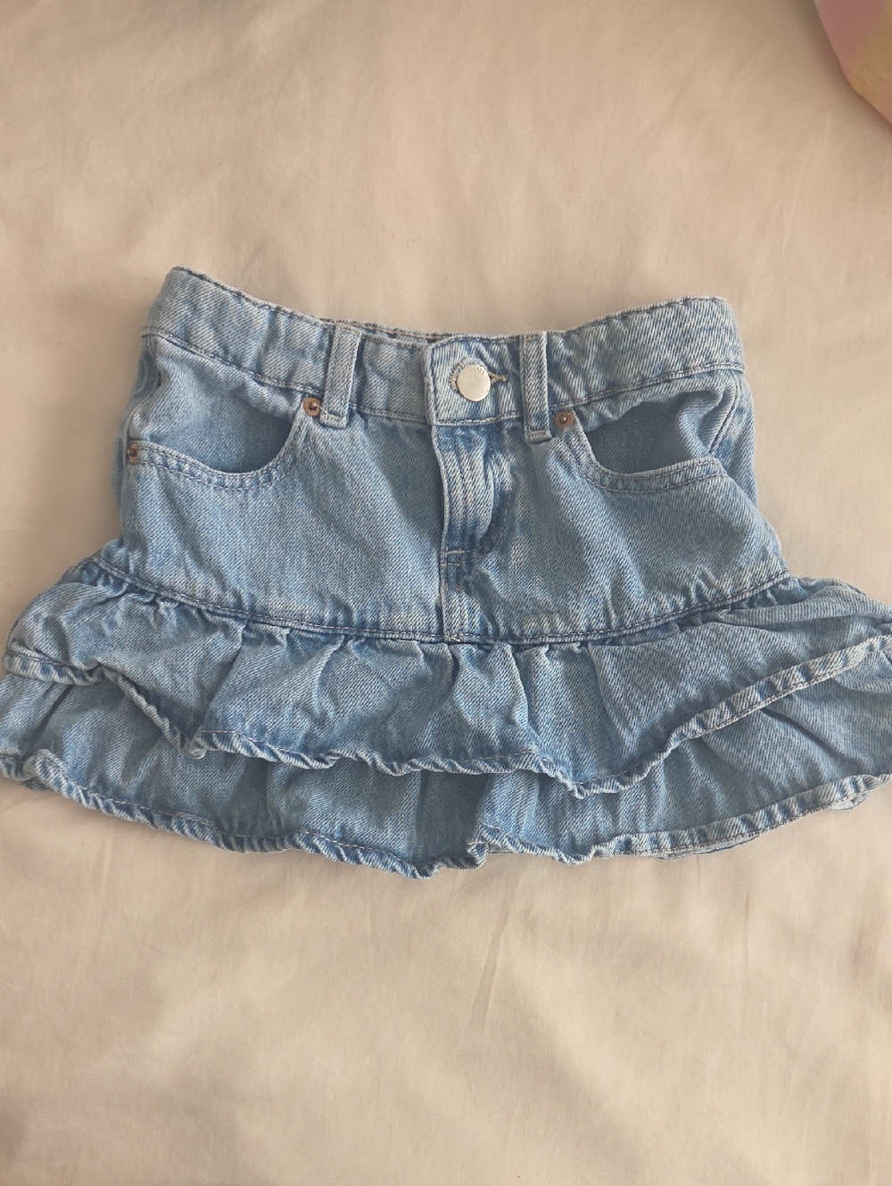 Zara Light Denim Tiered Ruffle Skirt - Blue